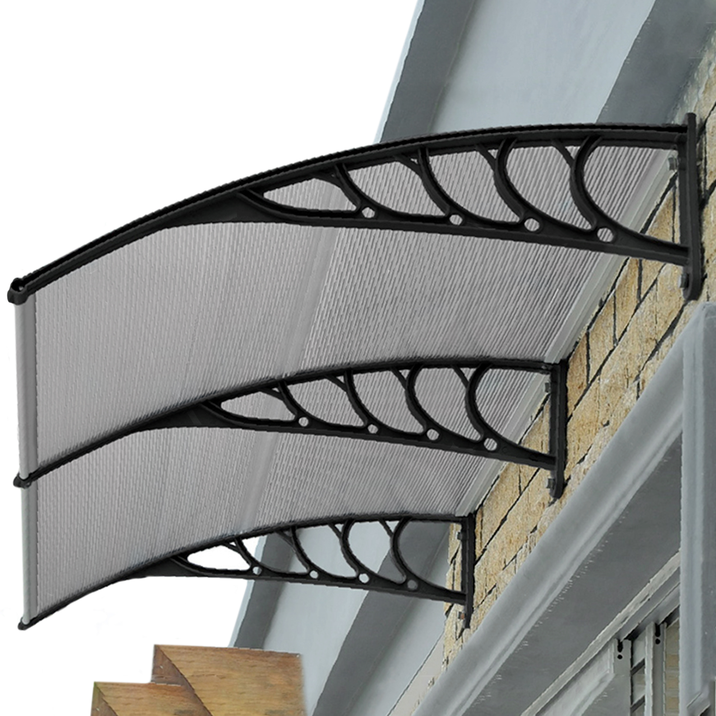 Tejadillo De Protección 200x80 Cm Gris Oscuro. Marquesina Para Puertas Y Ventanas Con Soporte Negro_2
