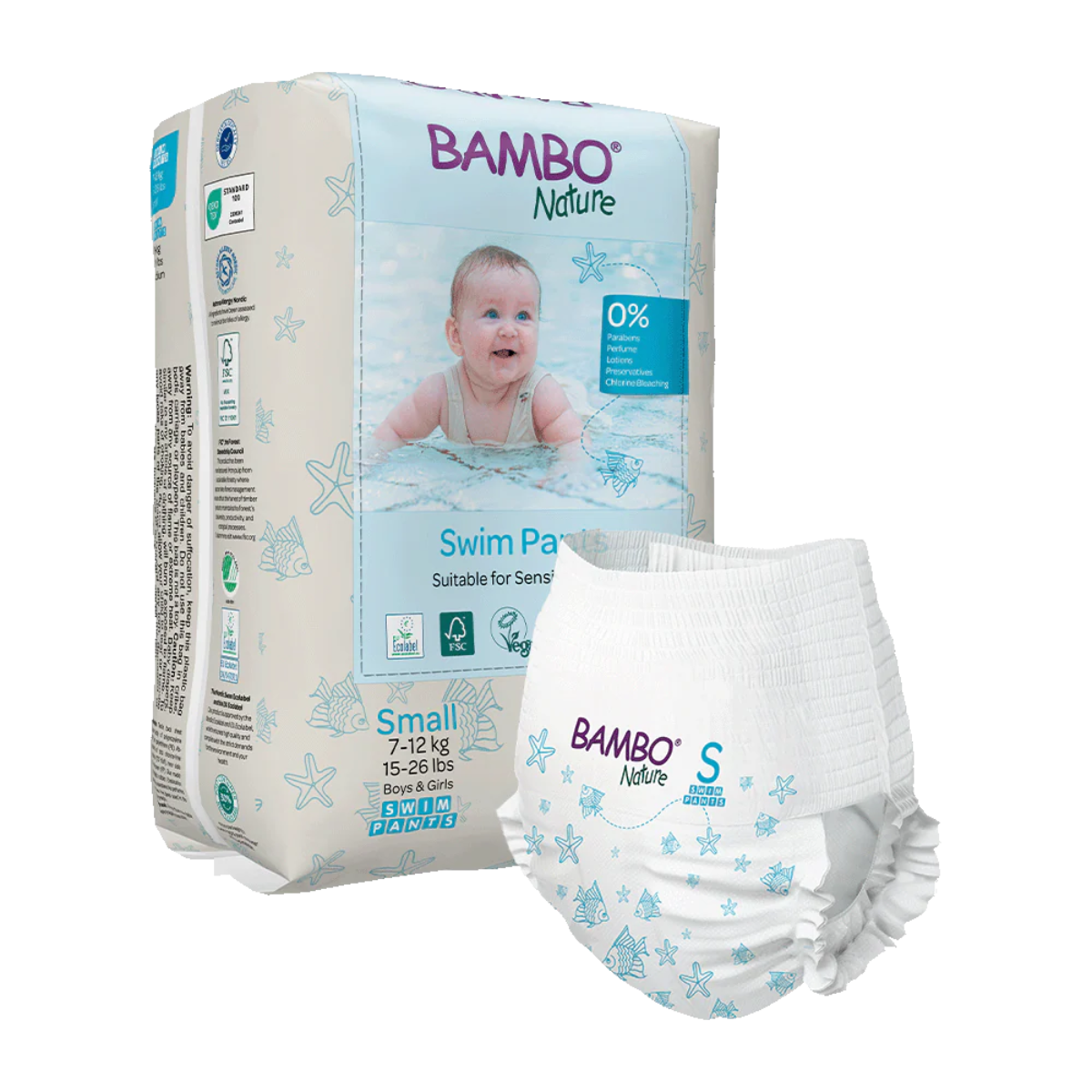 Fraldas Bambo Nature Water Pants Tamanho S (7-12 Kg) Bambo Nature 12 unidades