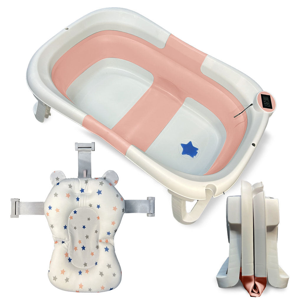 Bathby Bañera Bebé Plegable Con Termómetro, Cojín Antideslizante, Patas Antideslizantes (rosa Oasis)_1
