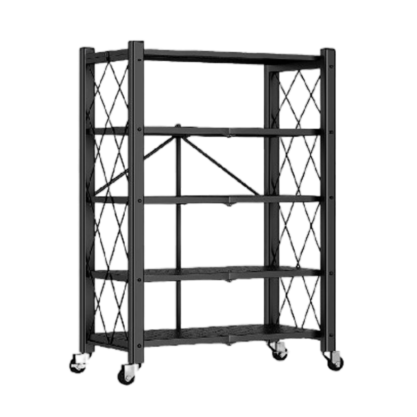 Joybos - Estantería De Almacenamiento Plegable De 5 Estantes Con Ruedas, Sin Montaje 71x34x165cm Negro_0