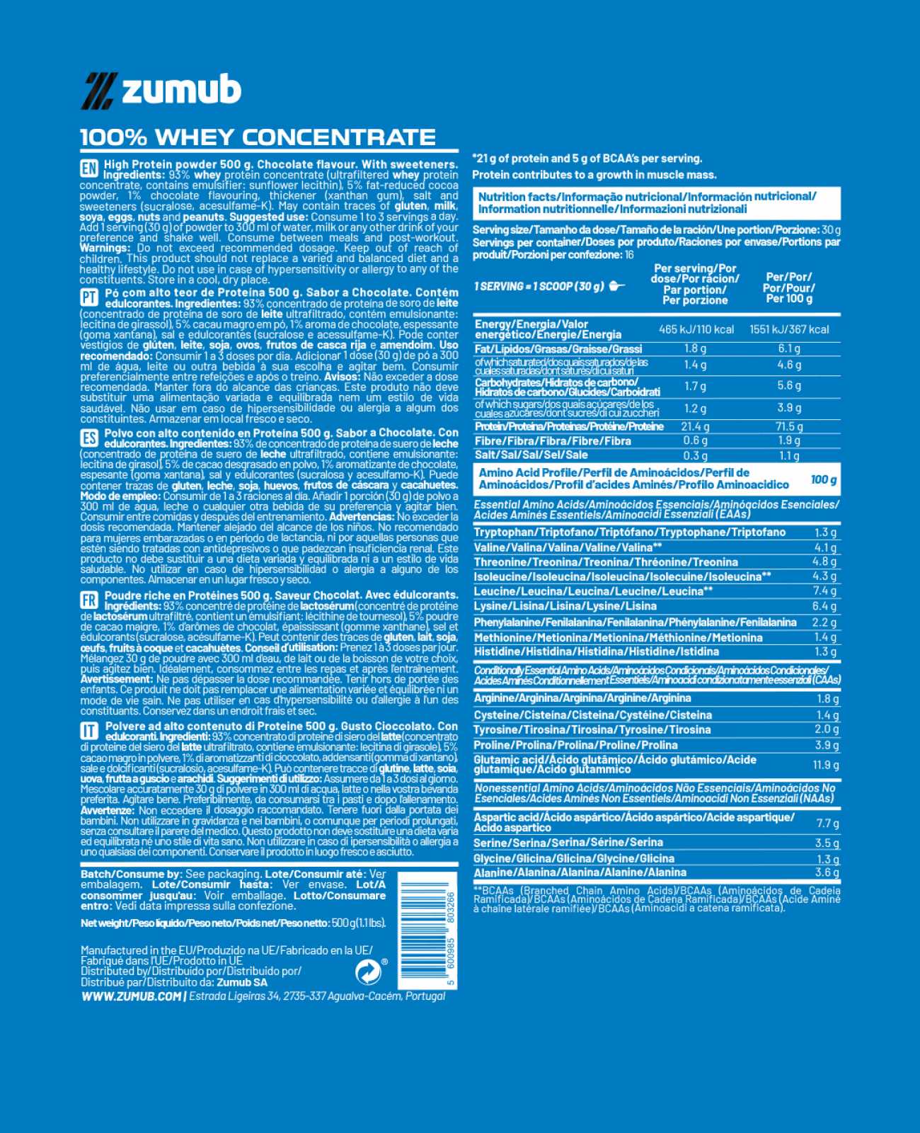 Zumub 100% Whey Concentrate 500 G - Chocolate_1
