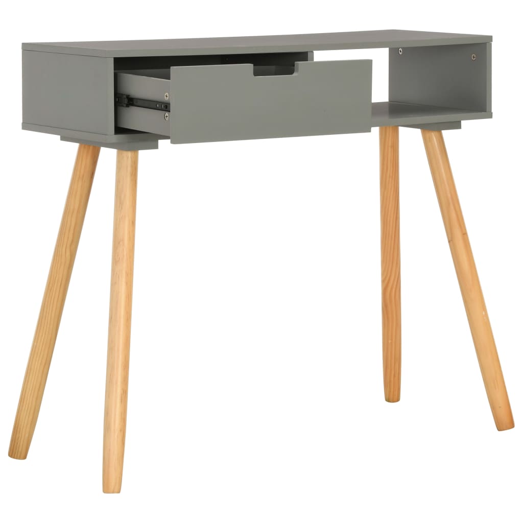 Mesa Consola De Madera Maciza De Pino Gris 80x30x72 Cm_0