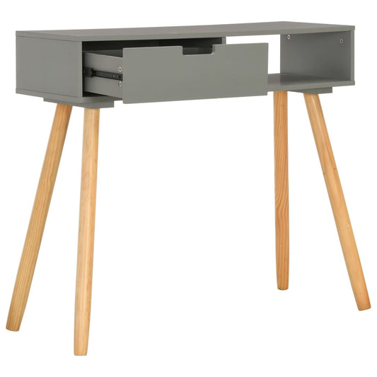 Mesa Consola De Madera Maciza De Pino Gris 80x30x72 Cm_0