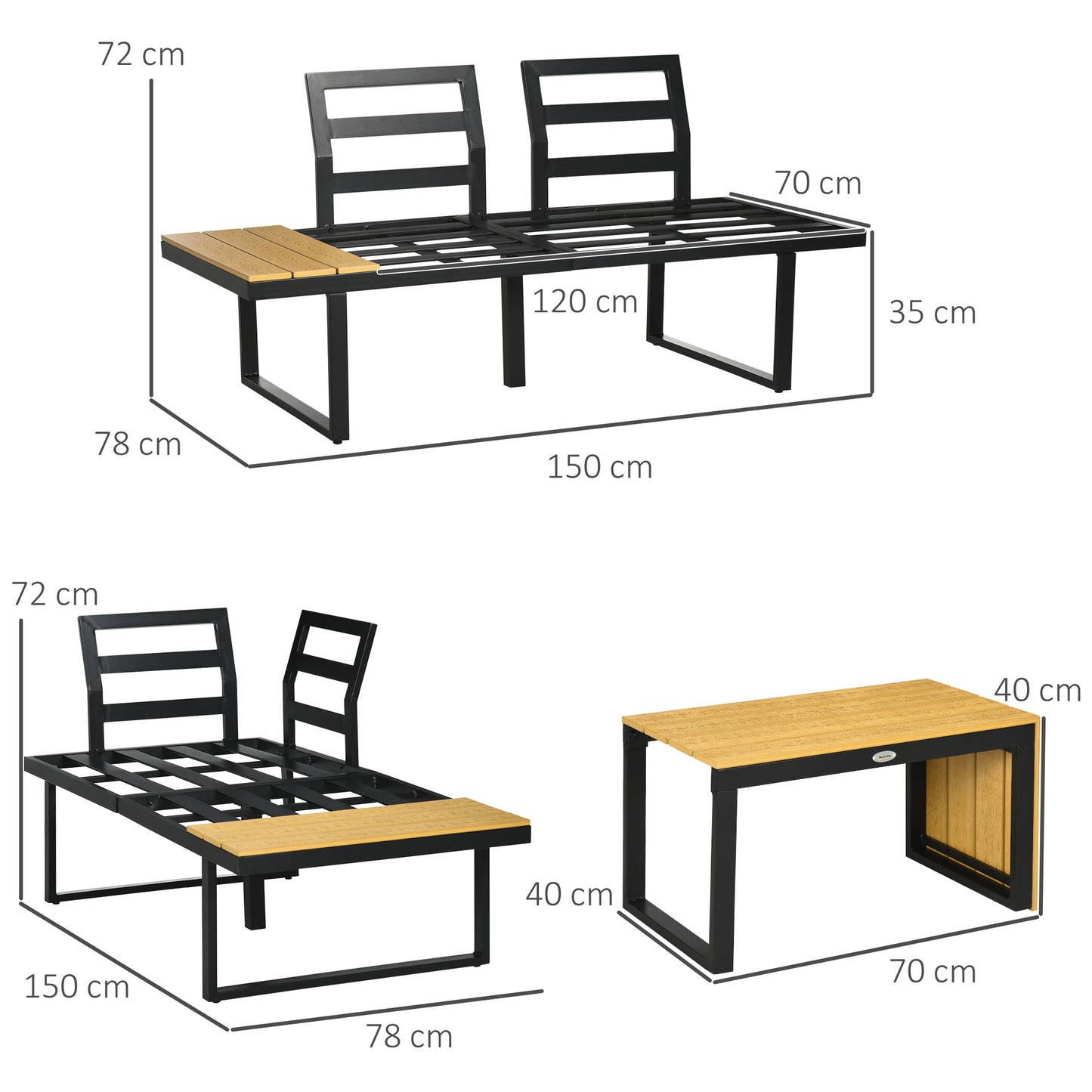 Outsunny Conjunto De Muebles De Jardín De Aluminio Con 2 Sofás Esquineros Mesa_2