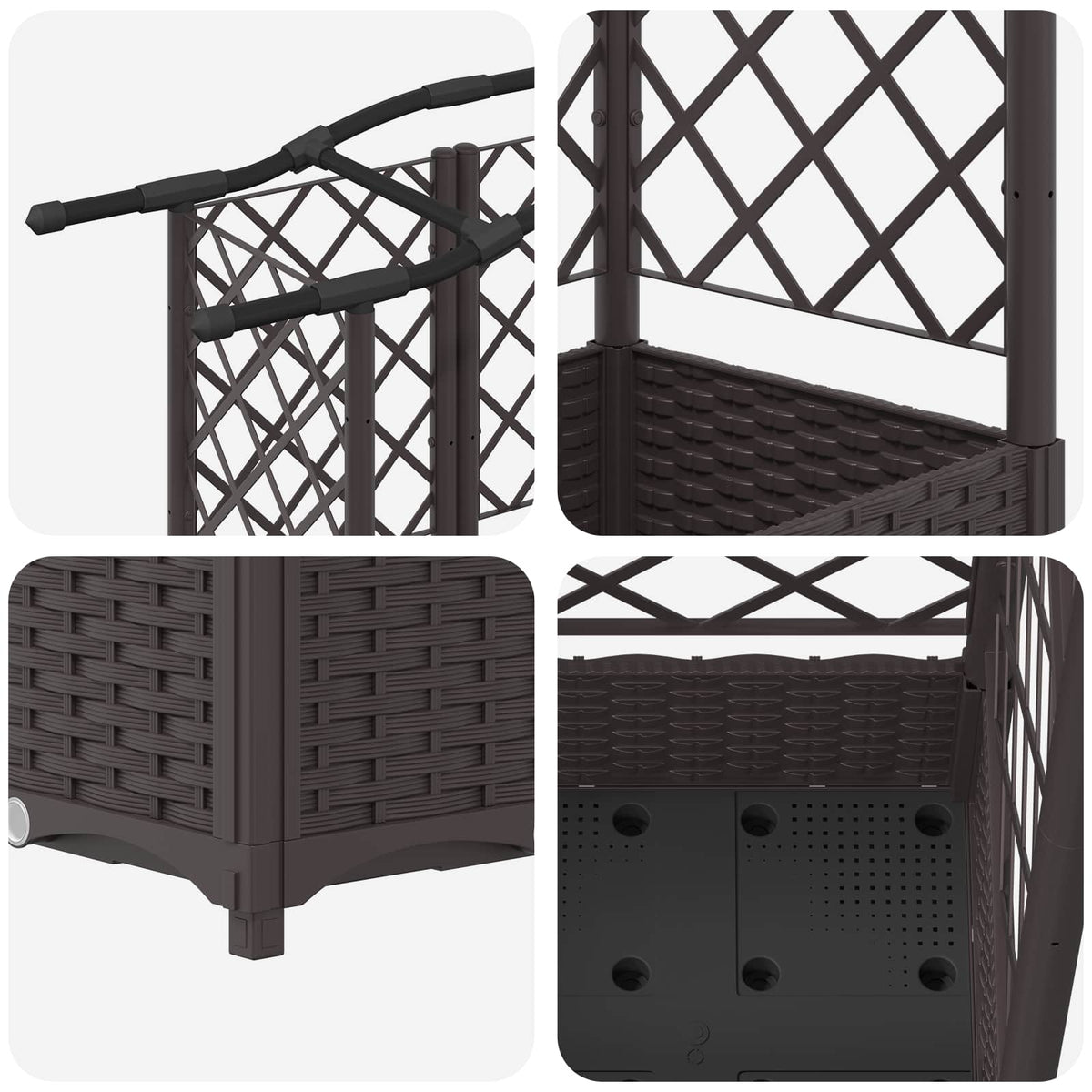 Cama Elevada Con Trellis Y Techo Marrón 124 X 40 X 123 Cm Pp_5