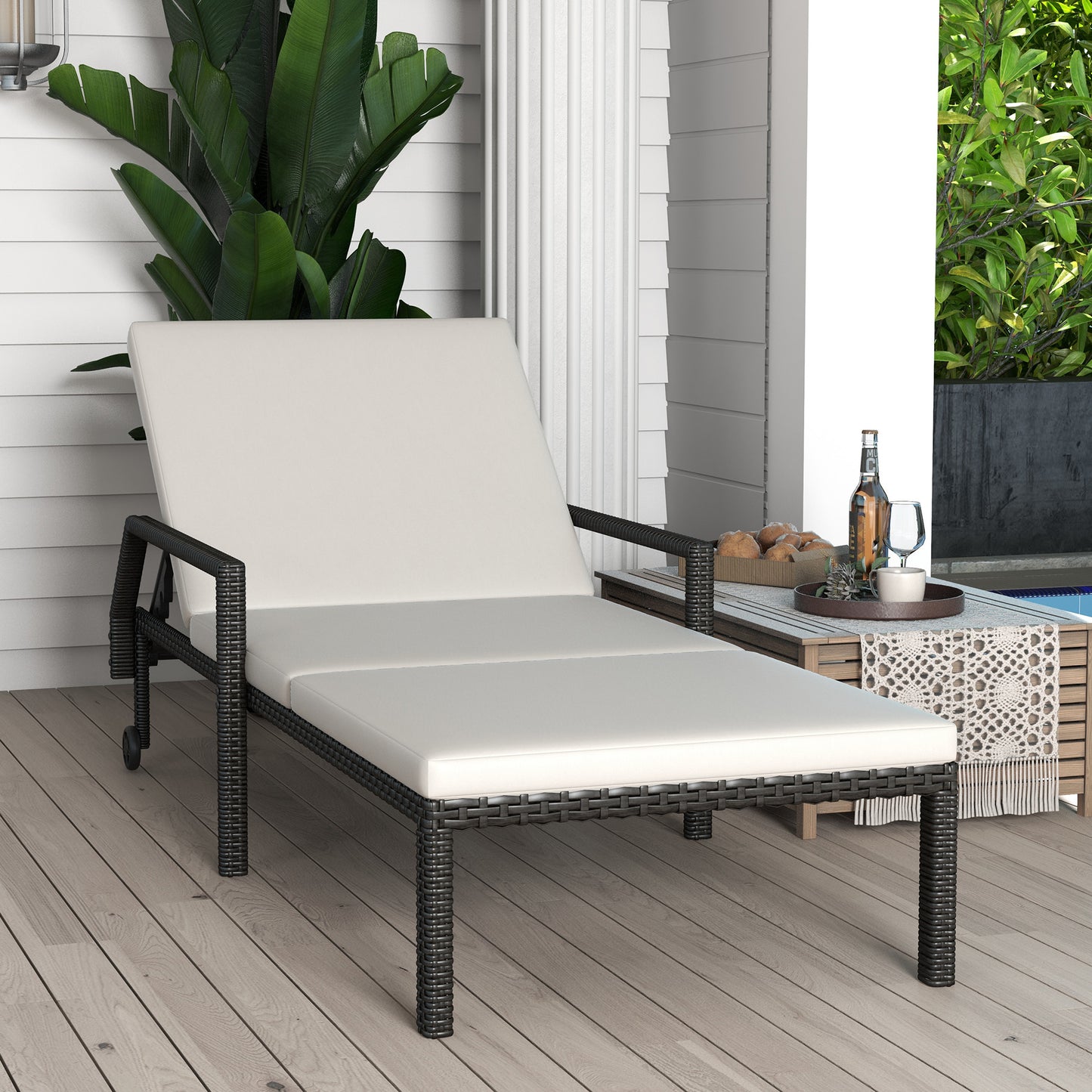 Outsunny Tumbona De Ratán Con Respaldo Ajustable 73x200x48cm Crema Y Negro_3