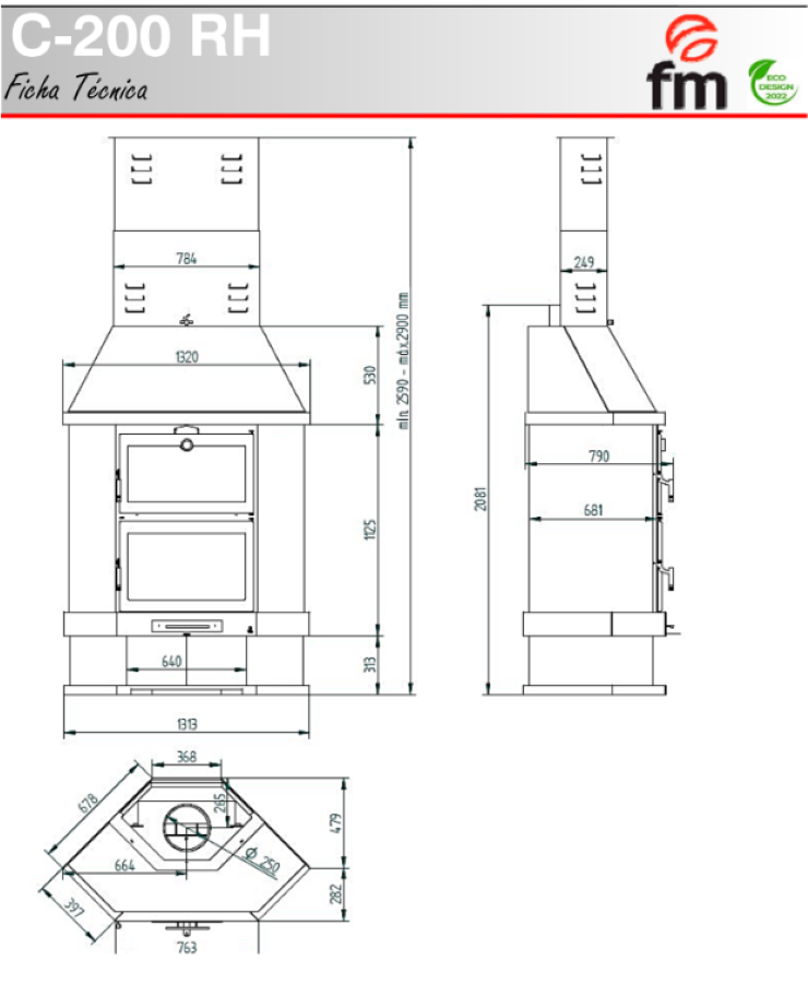 BRICOSOL Chimenea Leña Rincón con Horno FM Modelo C-200-RH_3