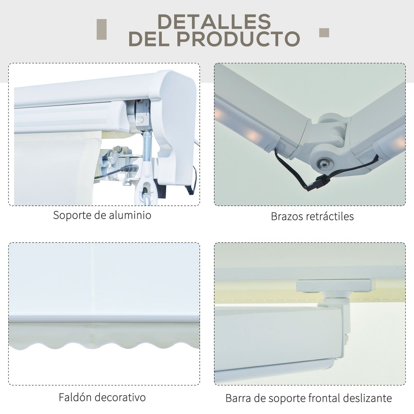 Outsunny Toldo Retráctil Con Mando A Distancia Manivela Luces Led Exterior_3