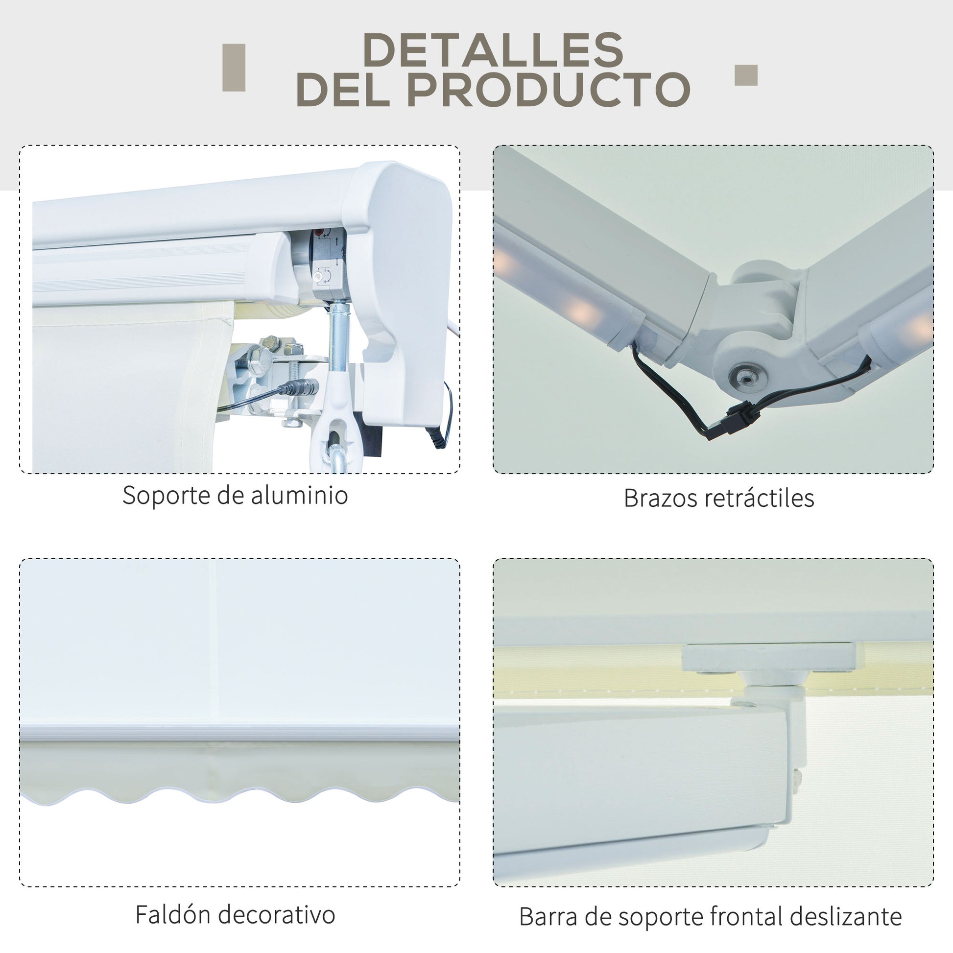 Outsunny Toldo Retráctil Con Mando A Distancia Manivela Luces Led Exterior_3