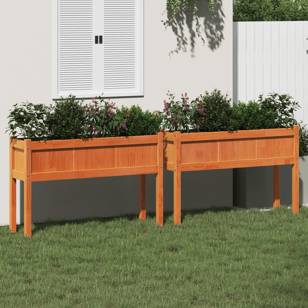 Jardineras Con Patas 2 Uds Madera Maciza De Pino Marrón Cera_1