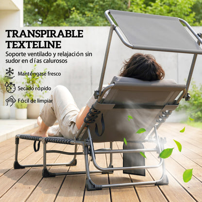 Outsunny Set De 2 Tumbonas Plegables Reclinables Con Parasol Y Bolsillo Lateral_5