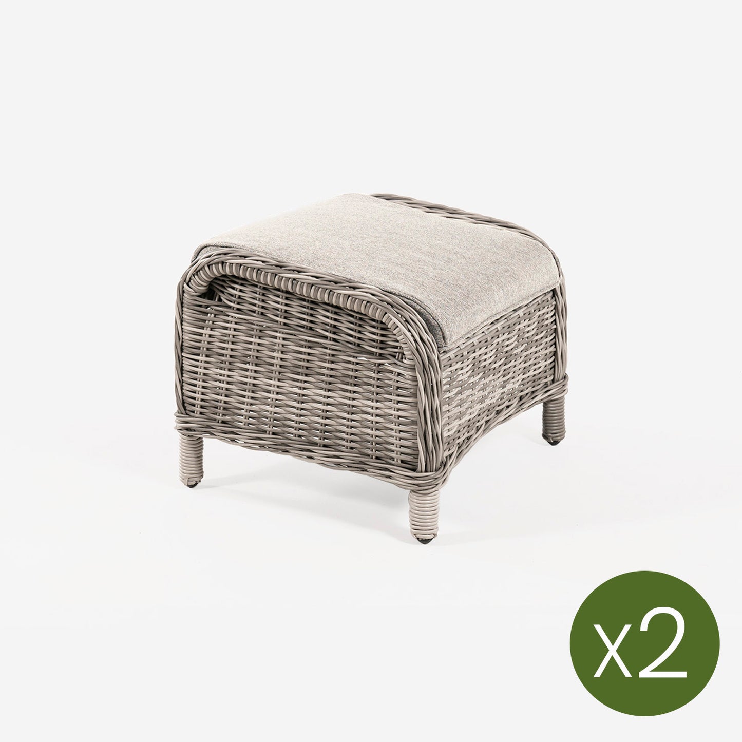 Pack 2 Reposapies Para Exterior, Comodos, Aluminio Y Ratán Sintético Redondo, Color Gris Claro, Reposapies:59x53x46_2