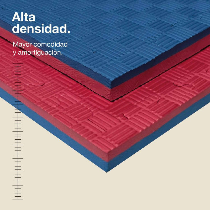 Jowy Tatami Puzzle 2cm 100x100cm, Pack 4 Unidades – Superficie 5 Líneas Rojo/azul_1