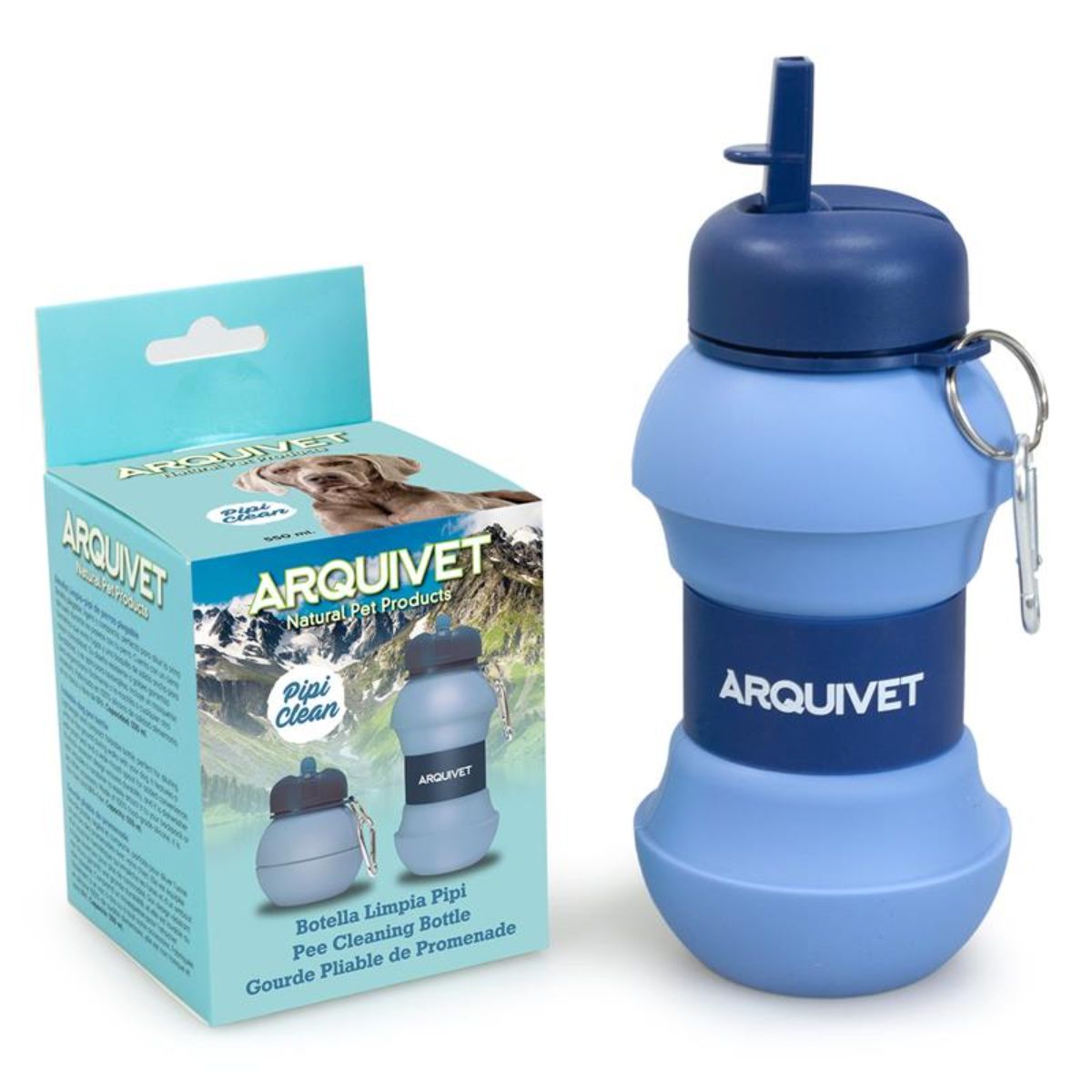 Pipi Clean Arquivet Garrafa Dobrável Portátil 550 ml para Animais de Estimação