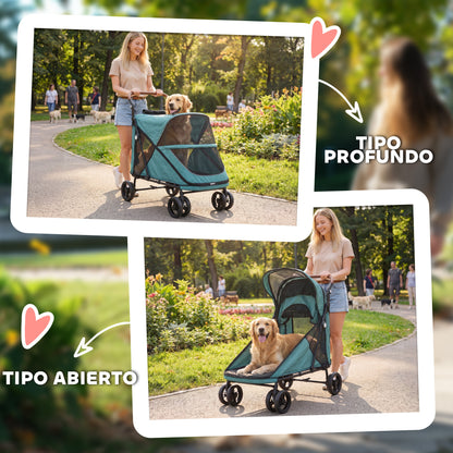 Pawhut Carrito Para Perros Plegable Con Un Botón Hasta 30 Kg Suspensión Turquesa_4