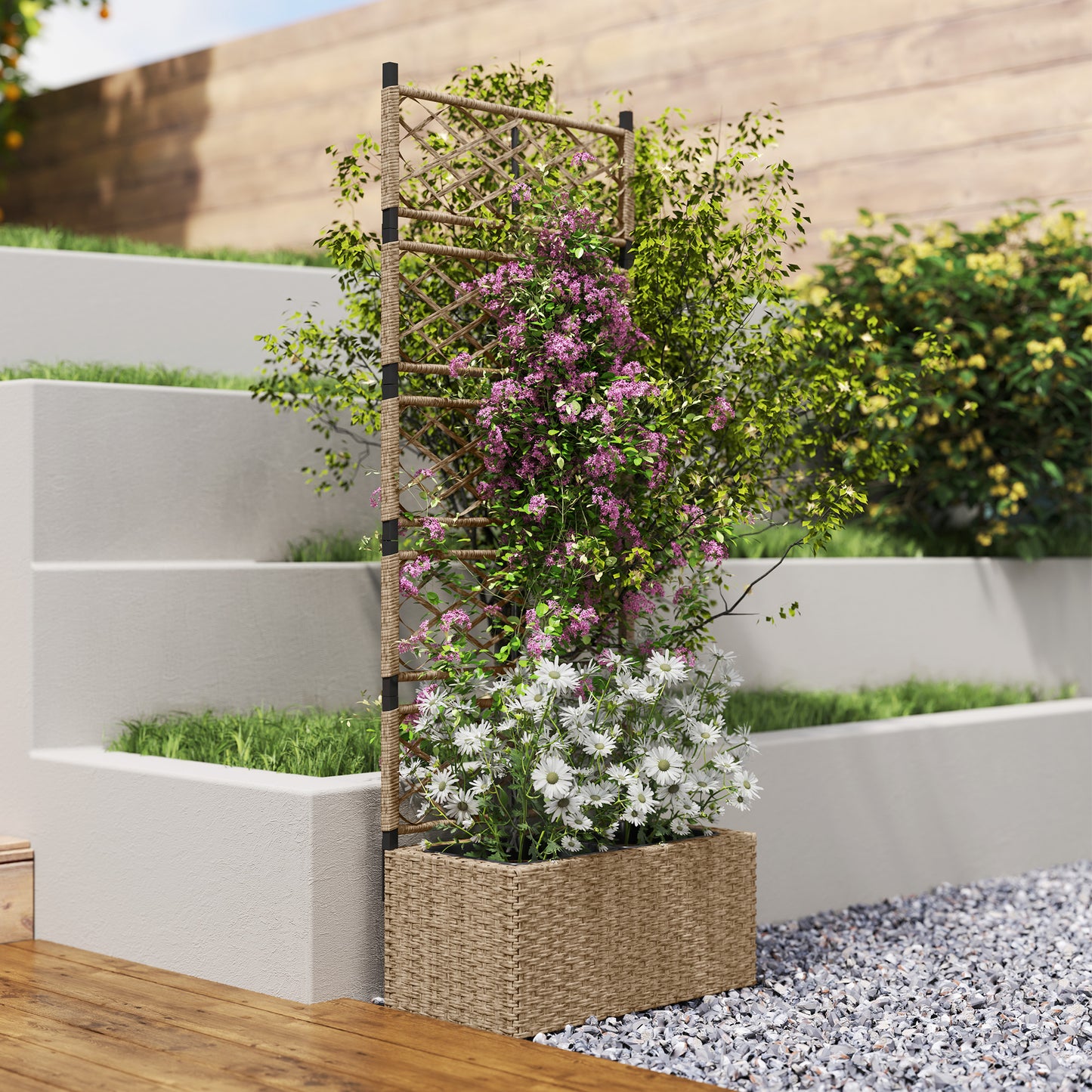 Outsunny Jardinera Exterior Grande De Ratán Con Enrejado 2 Macetas 57x30x150 Cm_3