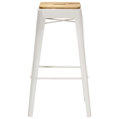 Taburetes De Cocina 4 Unidades Madera Maciza De Mango Blanco_1