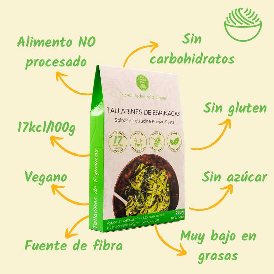 Noodles konjac com espinafres The Konjac Shop 270g