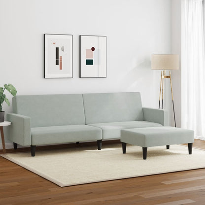 Sofá Cama De 2 Plazas Con Taburete Terciopelo Gris Claro / Vetonek_5