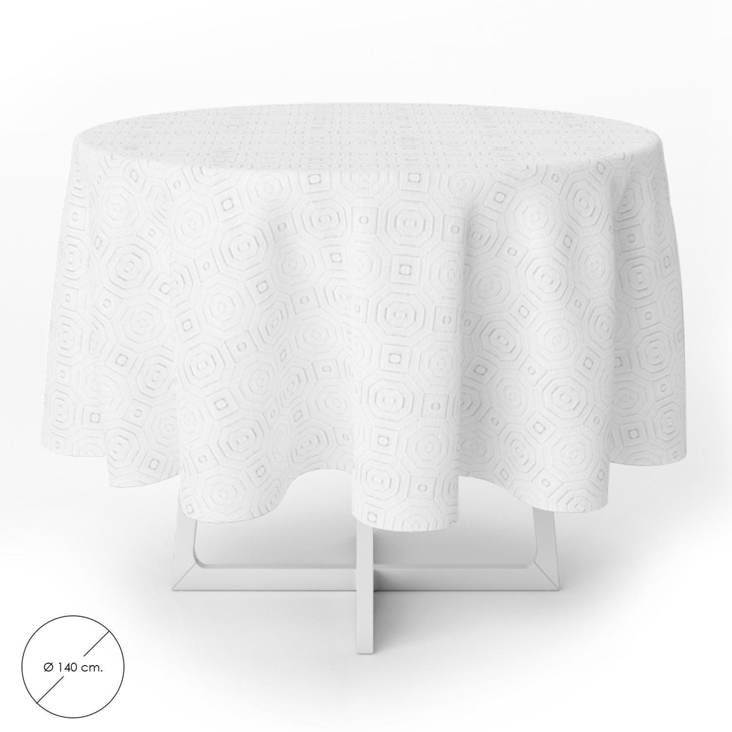 Mantel Hule Muleton Redondo Blanco Impermeable Antimanchas Pvc Ø 140 Cm. Uso Interior Y Exterior_0