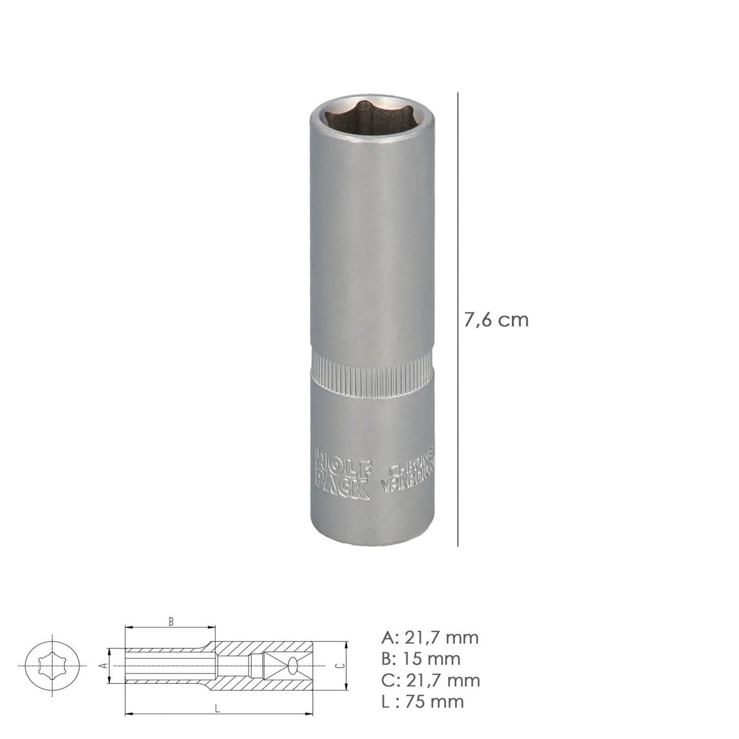 Llave Vaso 1/2 Hexagonal Larga 15 Mm. Perfil De 6 Caras. Acero Cromo Vanadio, Aristas Redondas_1