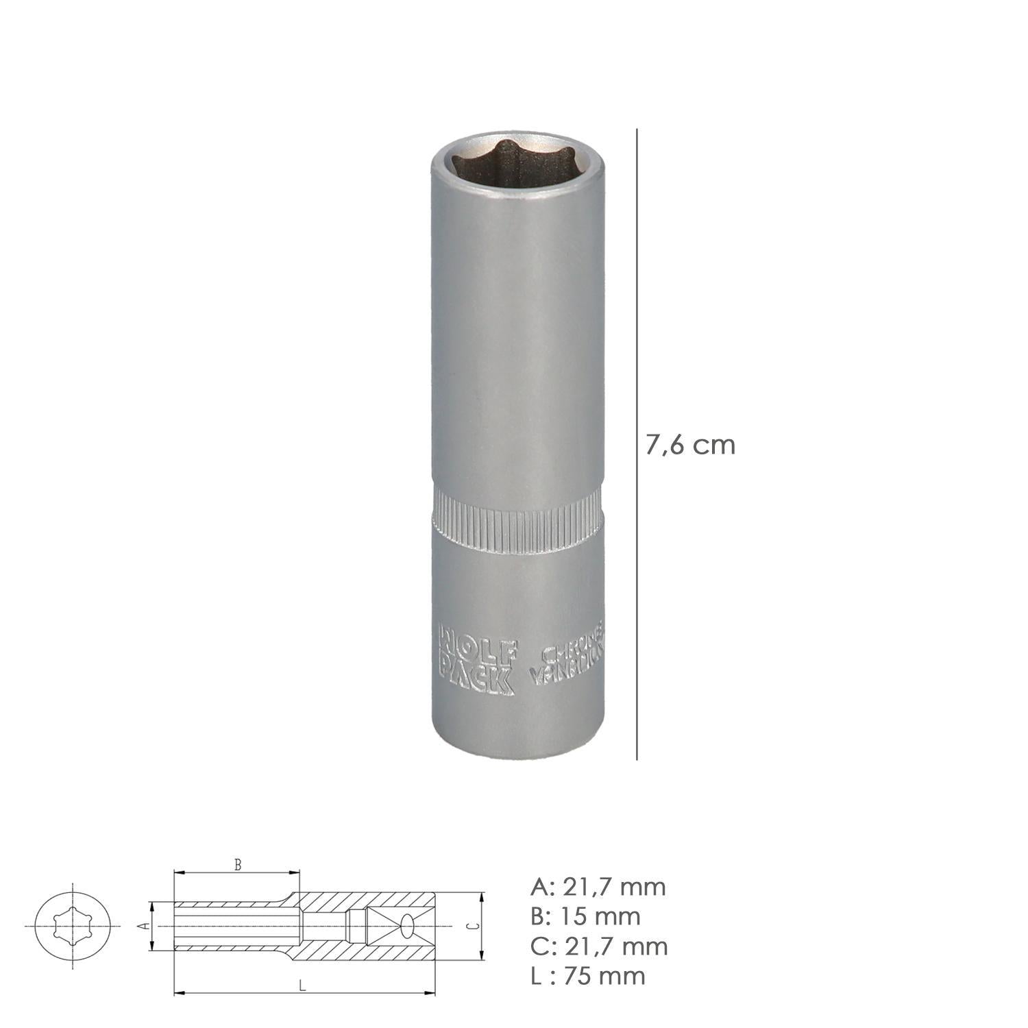 Llave Vaso 1/2 Hexagonal Larga 15 Mm. Perfil De 6 Caras. Acero Cromo Vanadio, Aristas Redondas_1