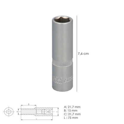 Llave Vaso 1/2 Hexagonal Larga 15 Mm. Perfil De 6 Caras. Acero Cromo Vanadio, Aristas Redondas_1