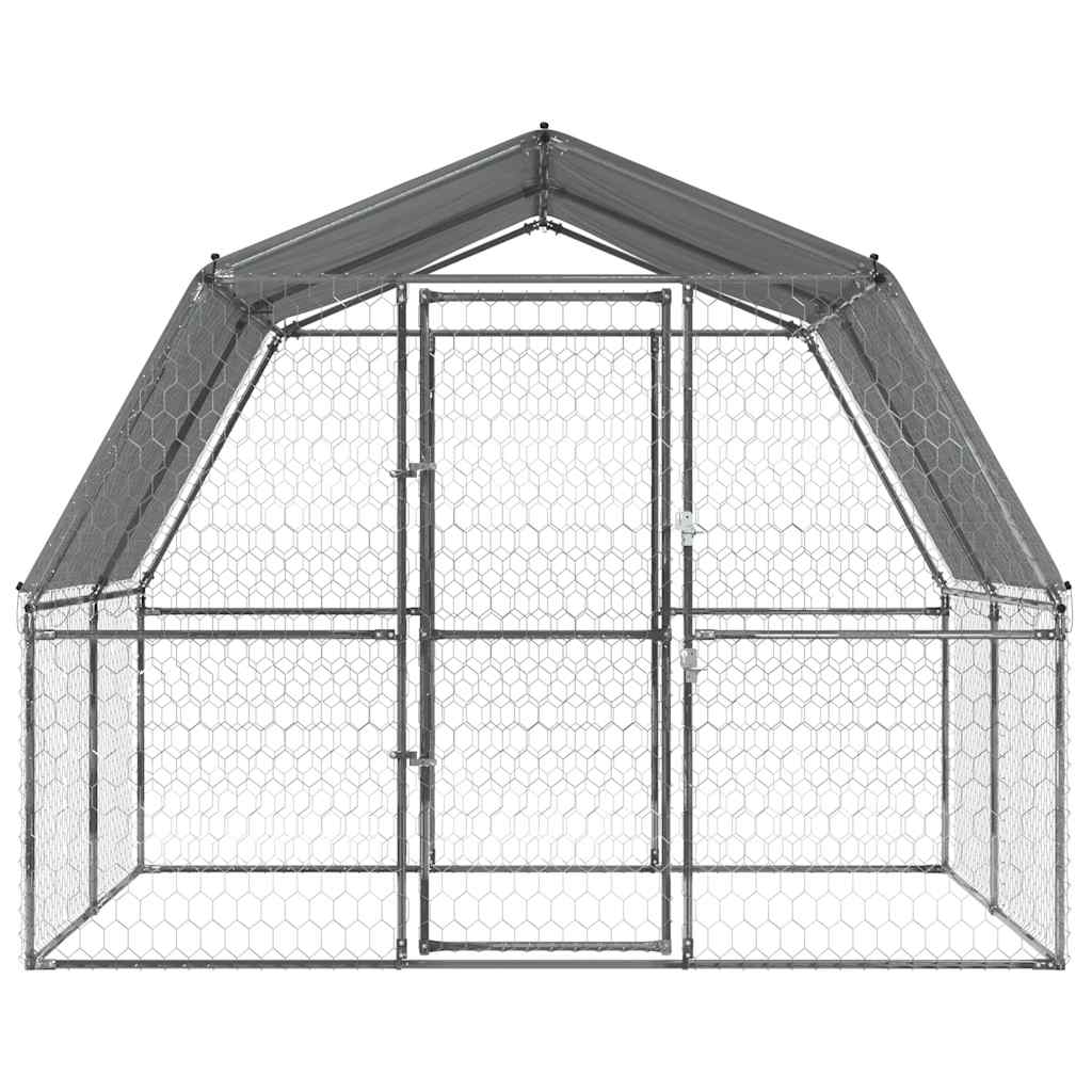 Jaula Para Perros Con Techo Y Puerta Acero Galvanizado Plateado_3