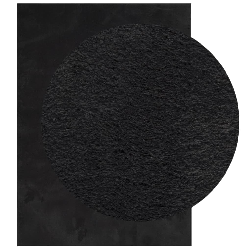 Alfombra De Pelo Corto Suave Lavable Huarte Negro 140x200 Cm / Vetonek_3