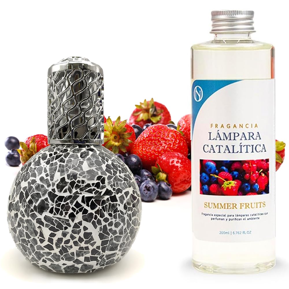 Lámpara Catalítica Mosaico Negro + Fragancia Summer Fruits 500ml - Elimina Malos Olores, Impurezas Y Perfuma_0