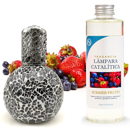 Lámpara Catalítica Mosaico Negro + Fragancia Summer Fruits 500ml - Elimina Malos Olores, Impurezas Y Perfuma_0