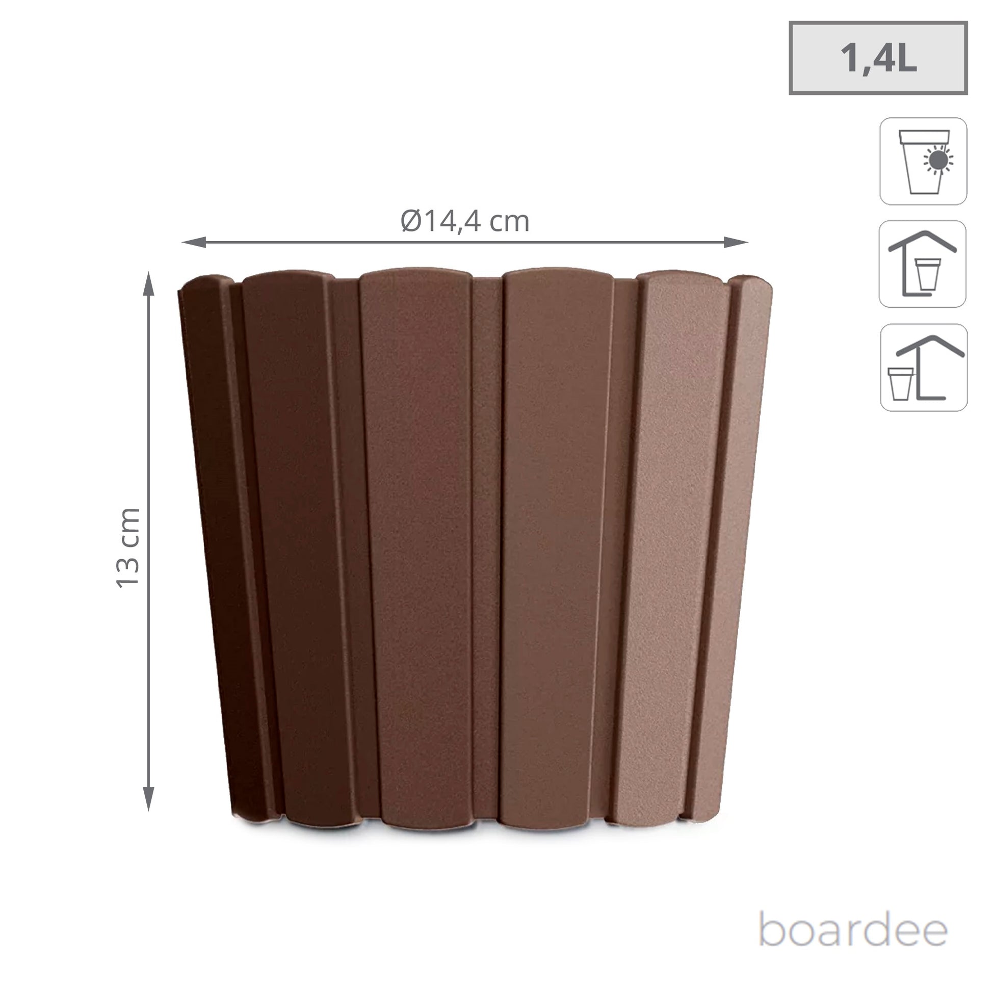 Maceta Boardee Basic 1,4l., Dimensiones (mm) 144x144x130, Color Marrón_2