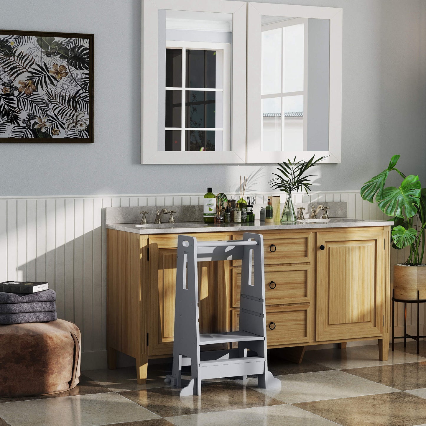 Aiyaplay Torre De Aprendizaje Con Pedal Altura Ajustable 45x47,5x91 Cm Gris_1