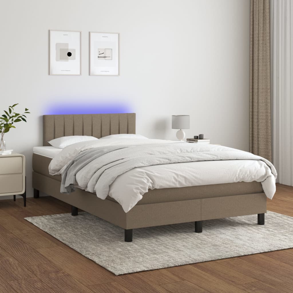 Cama Box Spring Con Colchón Y Led Tela Gris Taupe 120x200 Cm / Vetonek_4