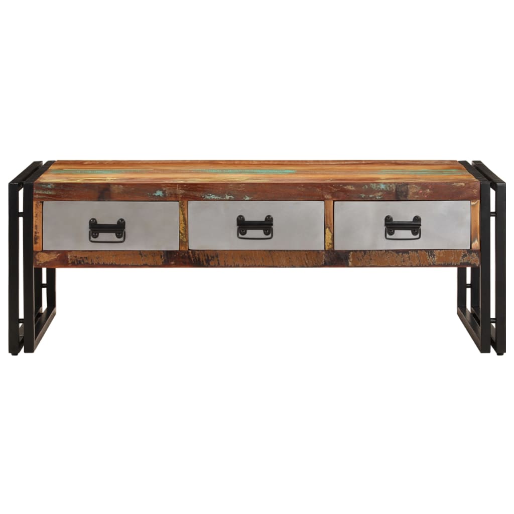Mesa De Centro 3 Cajones Madera Maciza Reciclada 100x50x35 Cm_1