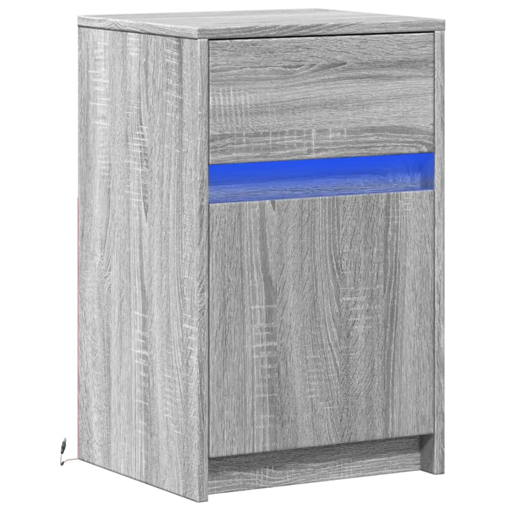 Mesita De Noche Con Luces Led Madera De Ingeniería Gris Sonoma_1