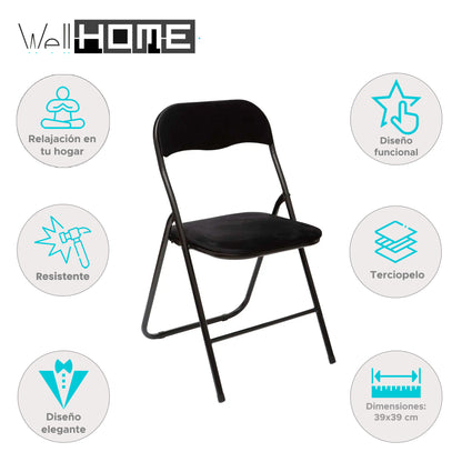 Well Home - Silla Plegable De Terciopelo Negro_1