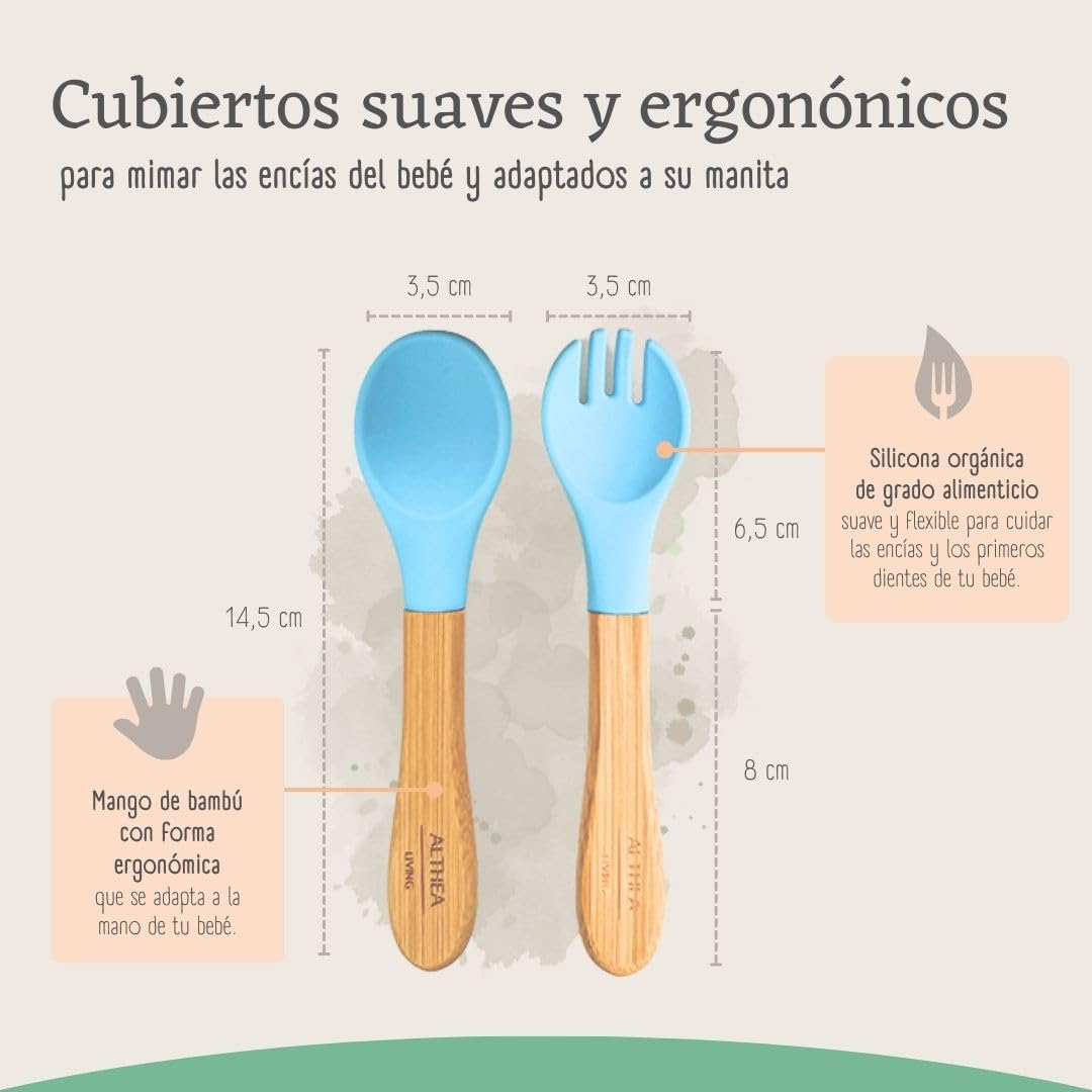 Vajilla De Bambú Natural - 4 Piezas - Azul Capri._3