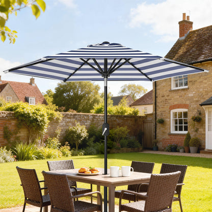 Outsunny Sombrilla Terraza Exterior Ø230 Cm Con Ángulo Ajustable Azul Y Blanco_1
