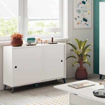Aparador, Mueble Salón Auxiliar, Buffet, 2 Puertas Correderas 87x120x40 Cm Recibidor Moderno, Briebe, Lys, Blanco_2