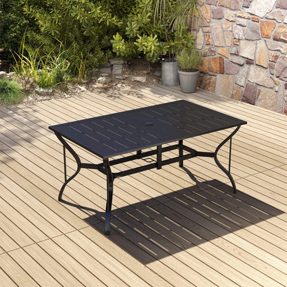 Outsunny Mesa Jardín Exterior Rectangular 150x90x73 Cm Con Tablero Ranurado_1