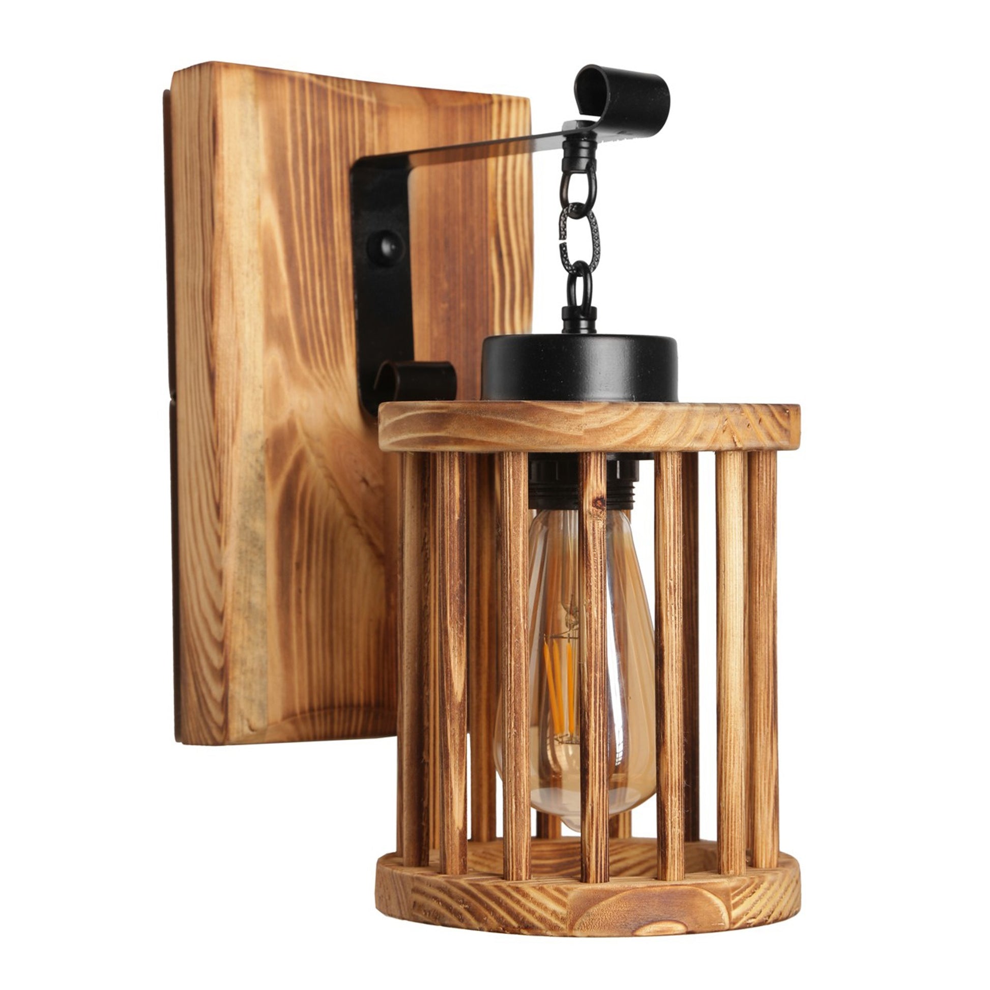 Aplique De Pared Celda Colgante, Madera , Marrón, 15x26x28, Casquillo E 27 Max 60 W