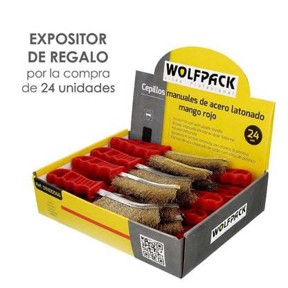 Cepillo Acero Latonado Mango Rojo 25 Cm. Cepillo Eliminación Oxido, Pintura, Pulido De Metales.