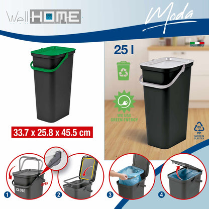 Set De 2 Papeleras moda 25l Con Asa Verde Y Negro_1