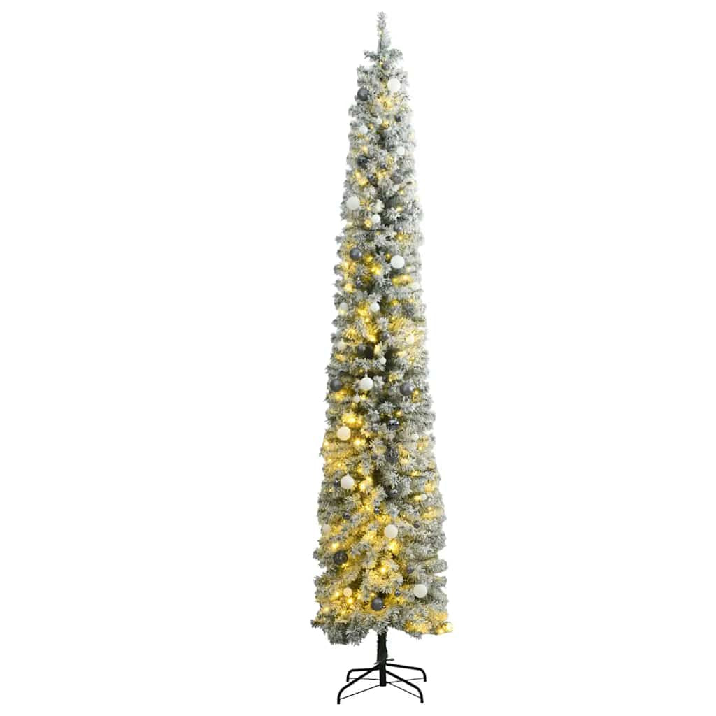 Vidaxl Árbol De Navidad Estrecho Con 300 Led Y Bolas Y Nieve 270 Cm_0