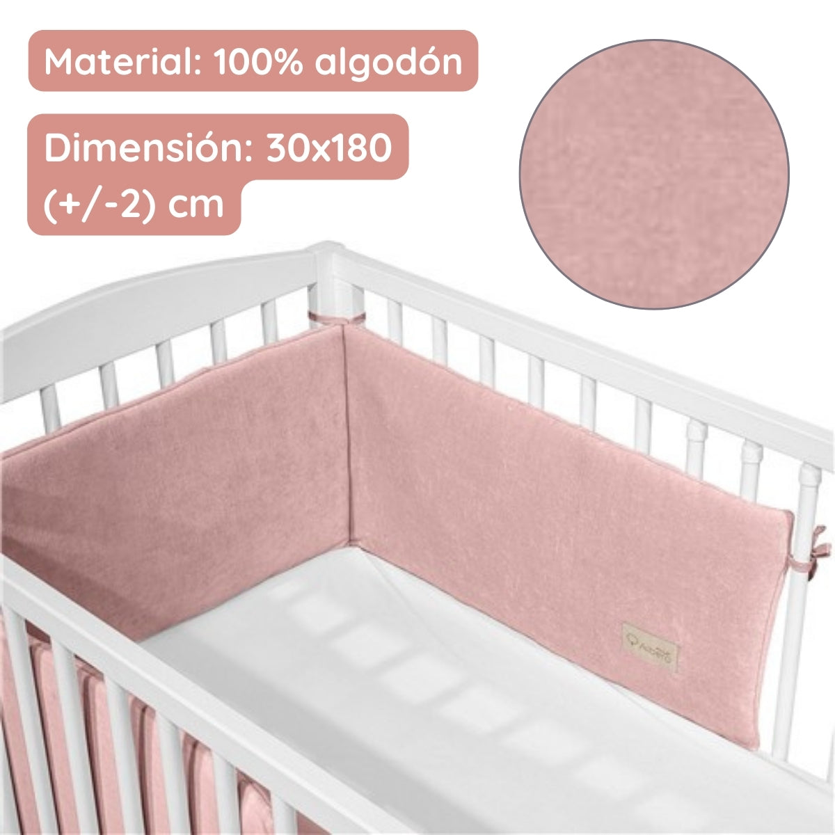 Chichonera Para Cuna 180x30 Velour Algodón Rosa_3