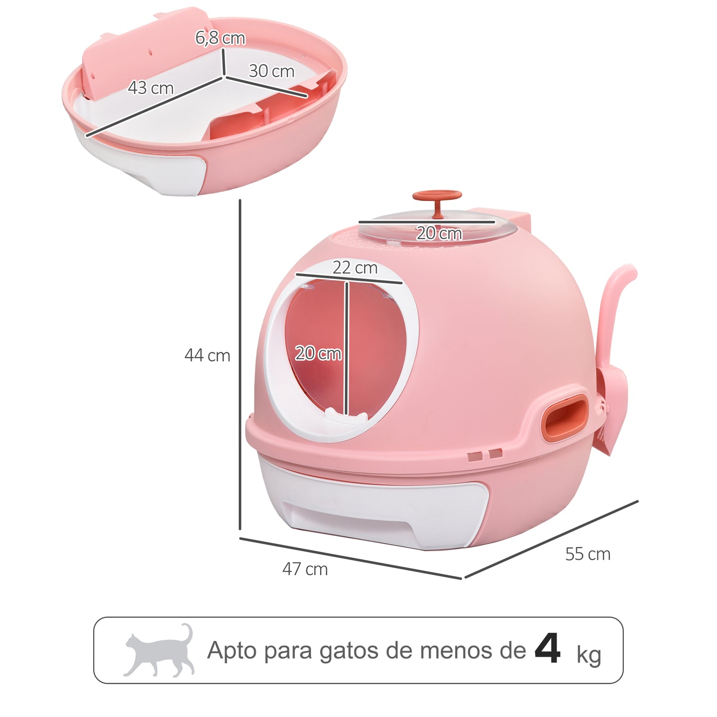 Pawhut Caja De Arena Para Gatos Con Claraboya Bandeja Extraíble Pala 47x55x44 Cm_2