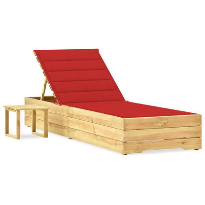 Tumbona De Jardín Con Mesa Y Cojín De Madera De Pino Impregnada_0