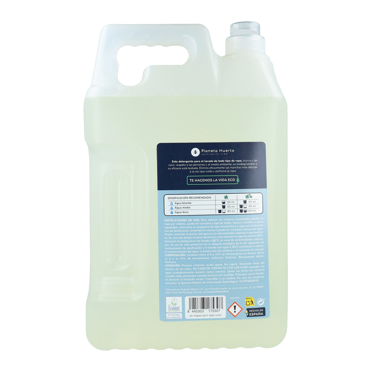 Detergente líquido para roupa Planeta Huerto Eco com aroma natural de roupa lavada, 5 litros
