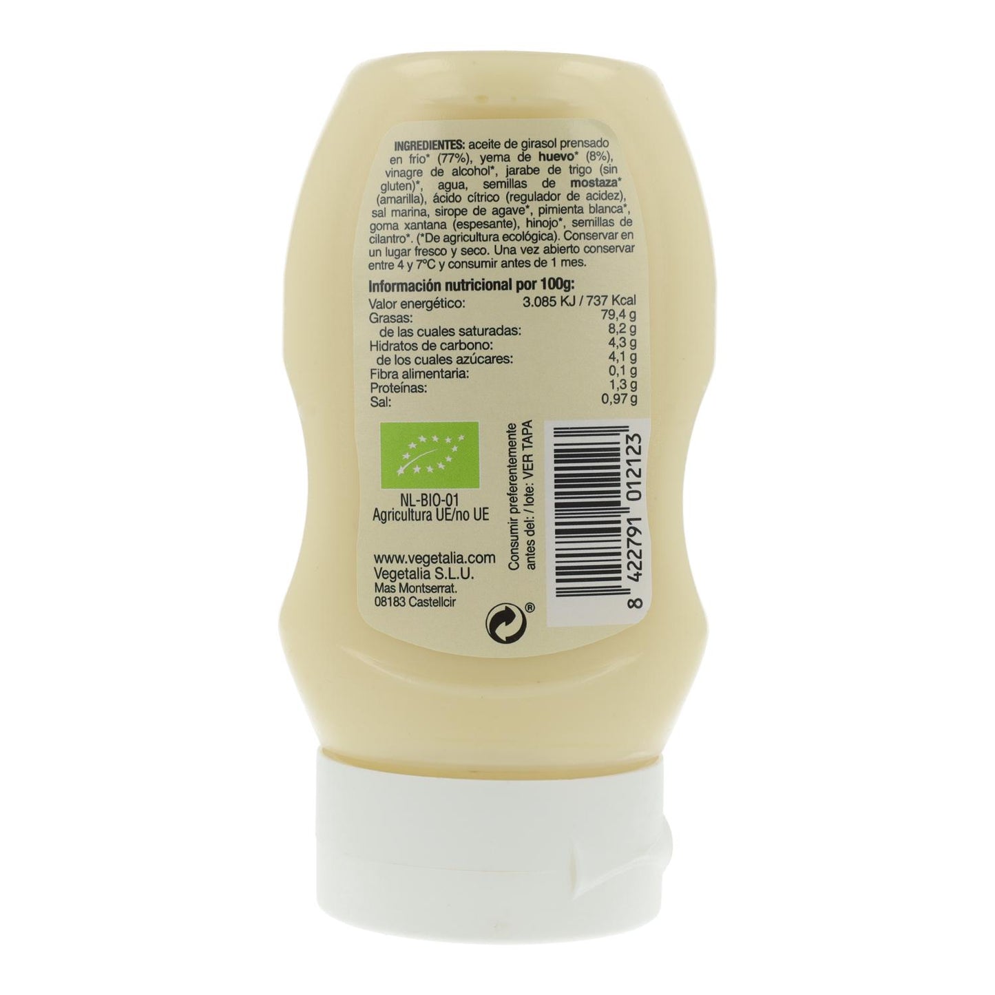 Maionese biológica Vegetalia em frasco apertável 270 g 